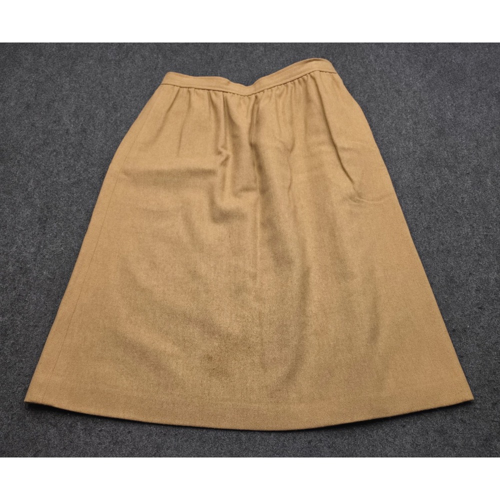 Evan-Picone Wool Midi Skirt Women 16 Camel Tan Vintage A-Line Pockets